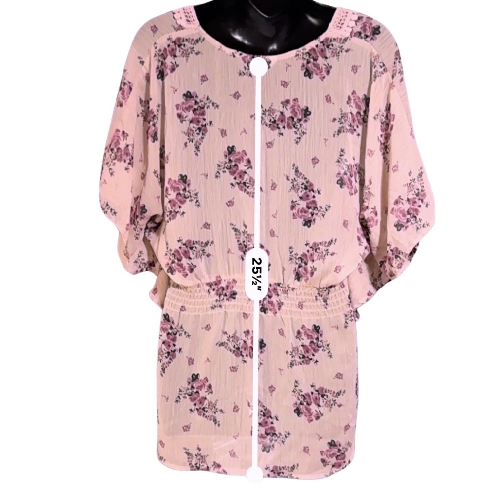 Candies Y2K Floral Boho Festival Crochet V-Neck Flutter Sleeve Sheer Blouse Top - Picture 3 of 7